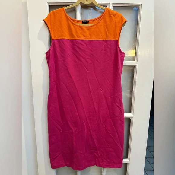 Talbots Midi Dress Orange & Pink Color Block Sleeveless Size 12 Stretchy Large - Picture 1 of 8